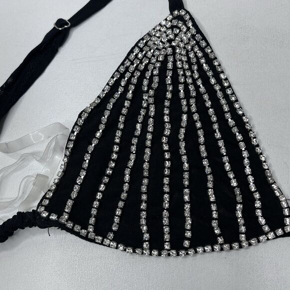 Hot & Delicious Rhinestone Black  Triangle Halter Bikini Top Women’s Size M NWT - Picture 5 of 12